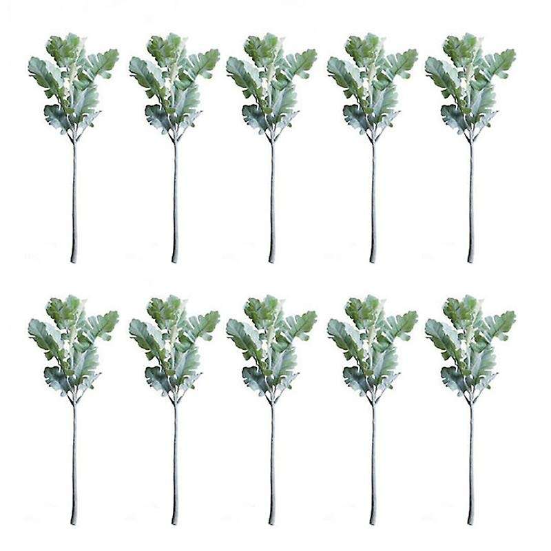 33cm Artificial Green Leaf Plants Silk Cineraria Room Table Decor Dusty Garden Hotel Flowers, 10 Pc