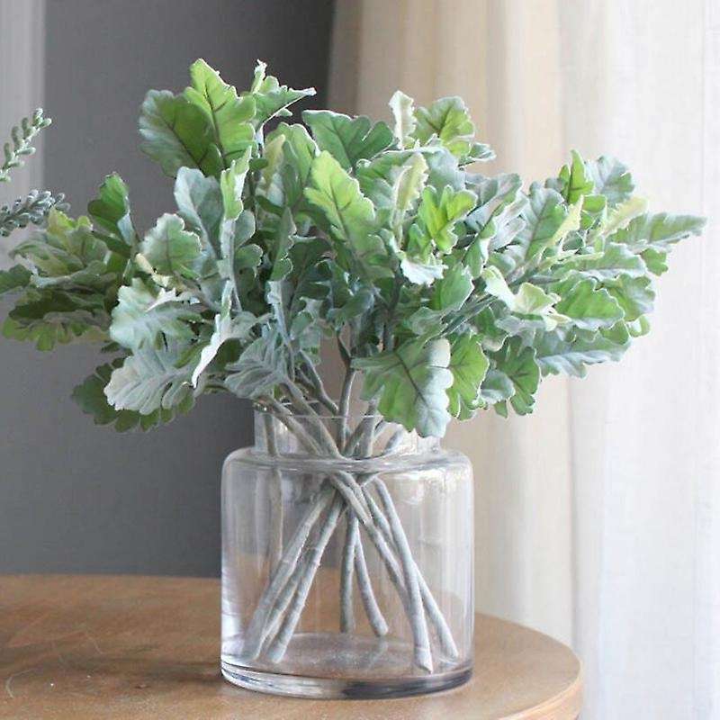 33cm Artificial Green Leaf Plants Silk Cineraria Room Table Decor Dusty Garden Hotel Flowers, 10 Pc