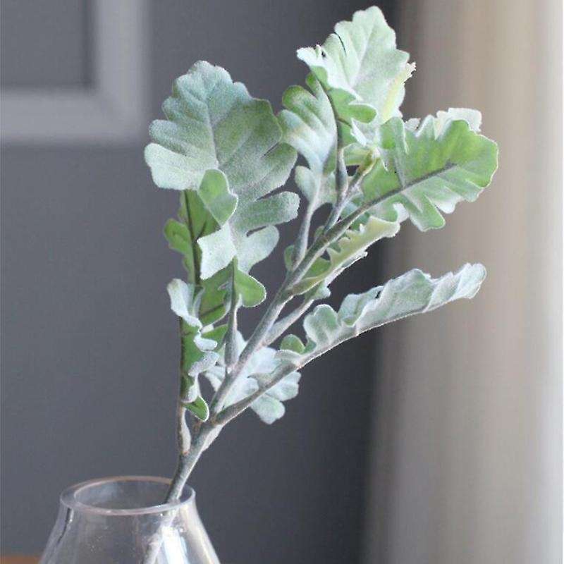 33cm Artificial Green Leaf Plants Silk Cineraria Room Table Decor Dusty Garden Hotel Flowers, 10 Pc