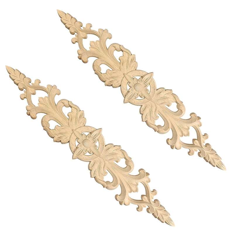 33Cmx6Cm Wood Carved Decal Stripe Corner Appliques Long Hollow Flower Frame Furniture Decor Woodcar