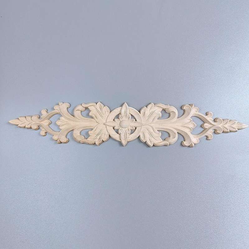 33Cmx6Cm Wood Carved Decal Stripe Corner Appliques Long Hollow Flower Frame Furniture Decor Woodcar