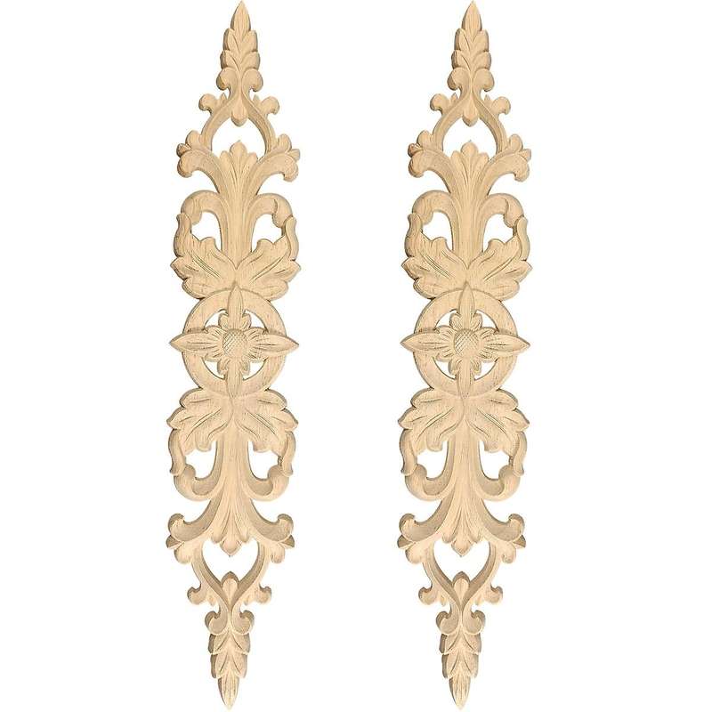 33Cmx6Cm Wood Carved Decal Stripe Corner Appliques Long Hollow Flower Frame Furniture Decor Woodcar