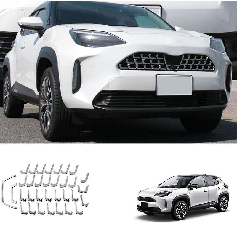 34pcs Chrome Front Center Grille Moulding Strips Cover Trim for Yaris 2020 2021 2022