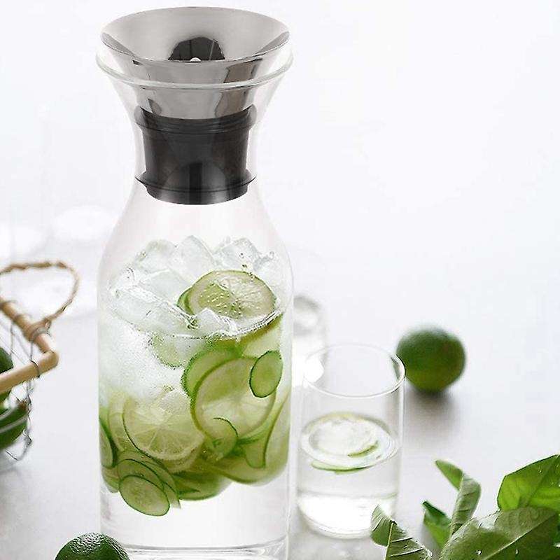 35 Glass Carafe with Stainless Steel Silicone Flip-top Lid - Glass Water Pitcher Fridge Ice Tea Mak