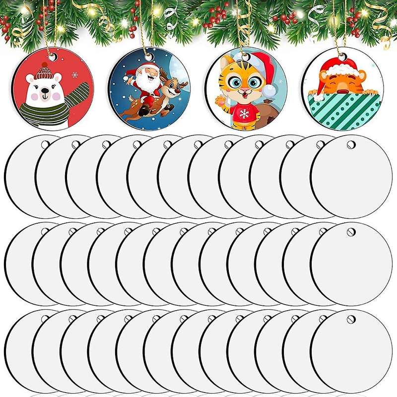 35 Pieces Sublimation Ornament Blanks, Round Blank Sublimation Ornaments Sublimation for Christmas
