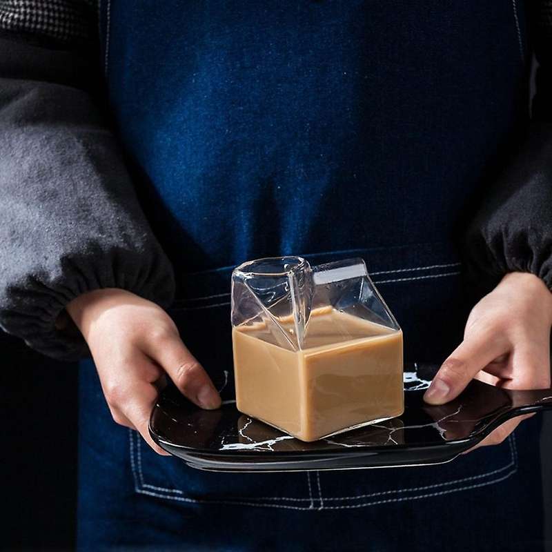 350Ml Square High Temperature Resistant Glass Milk Box Half Pint Milk Box Cup Nutritious Breakfast M