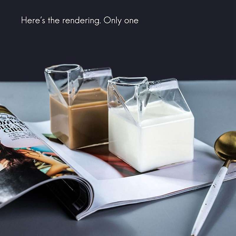 350Ml Square High Temperature Resistant Glass Milk Box Half Pint Milk Box Cup Nutritious Breakfast M