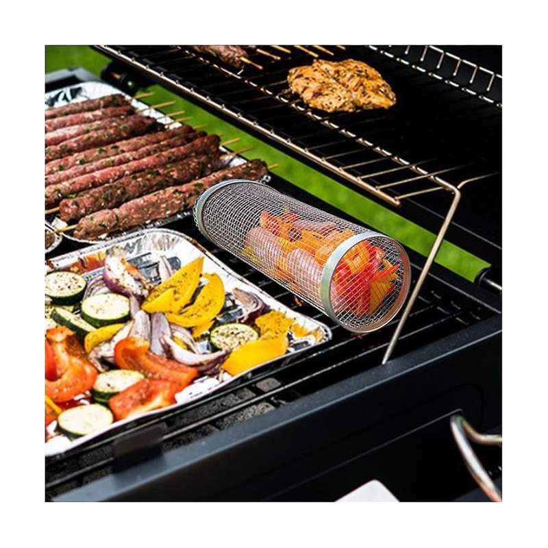 35cm Barbecue Rolling Grill Basket Bbq Net Tube Grill Basket Bbq Campfire Grid Family Travel Campin