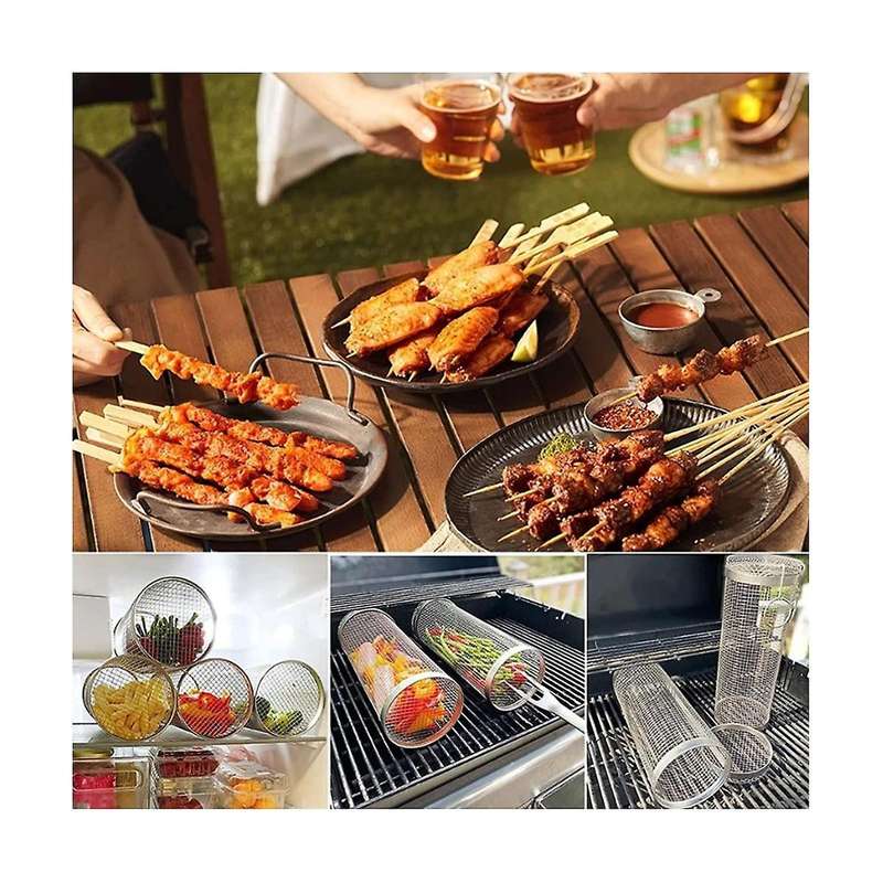 35cm Barbecue Rolling Grill Basket Bbq Net Tube Grill Basket Bbq Campfire Grid Family Travel Campin
