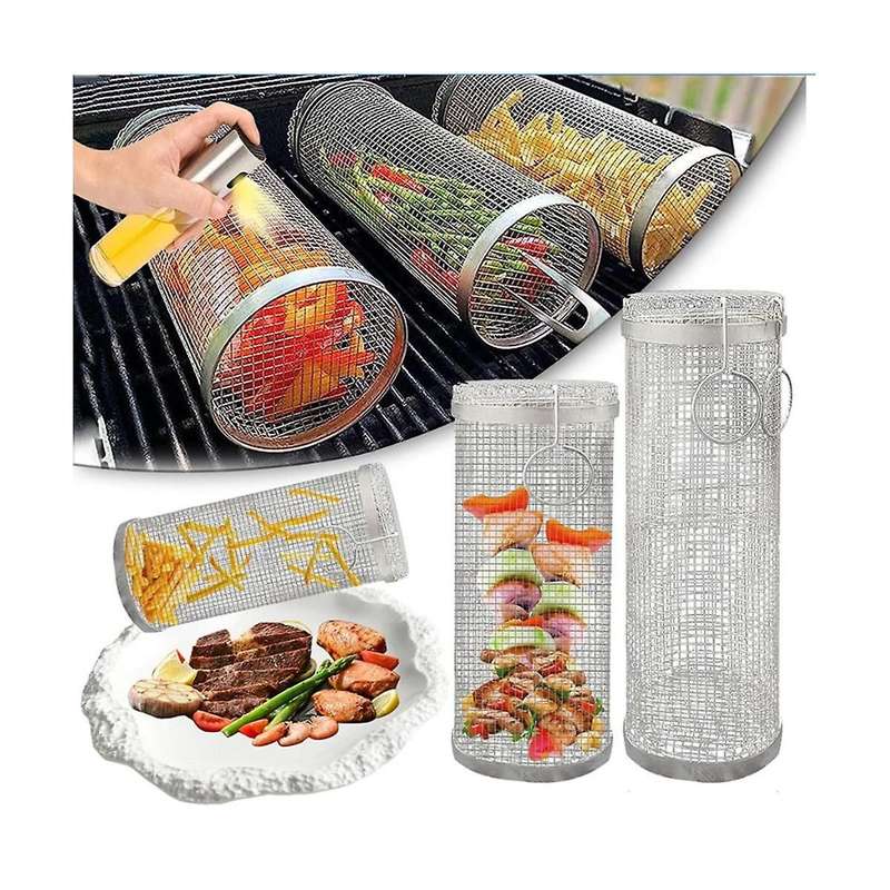 35cm Barbecue Rolling Grill Basket Bbq Net Tube Grill Basket Bbq Campfire Grid Family Travel Campin