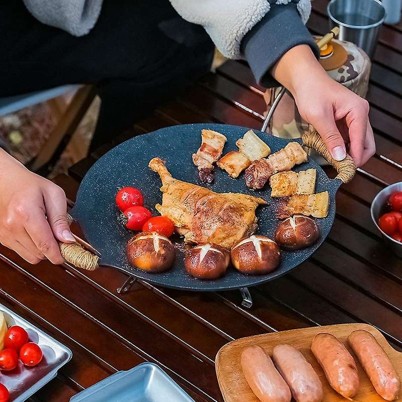 35cm Thick Cast Iron Frying Pan Flat Pancake Griddle Non-stick Bbq Grill Induction Cooker Open Cook