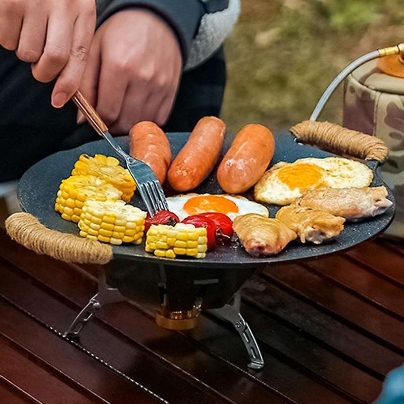 35cm Thick Cast Iron Frying Pan Flat Pancake Griddle Non-stick Bbq Grill Induction Cooker Open Cook