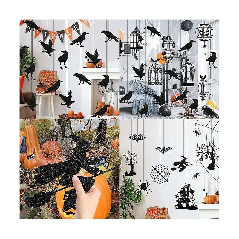 35PCS Hanging Swirl Halloween Party Streamers Foil Ceiling Spiral Halloween Witch Pumpkin Ghost Cuto