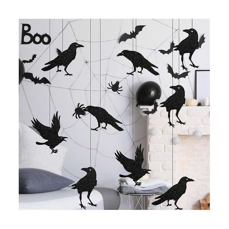 35PCS Hanging Swirl Halloween Party Streamers Foil Ceiling Spiral Halloween Witch Pumpkin Ghost Cuto