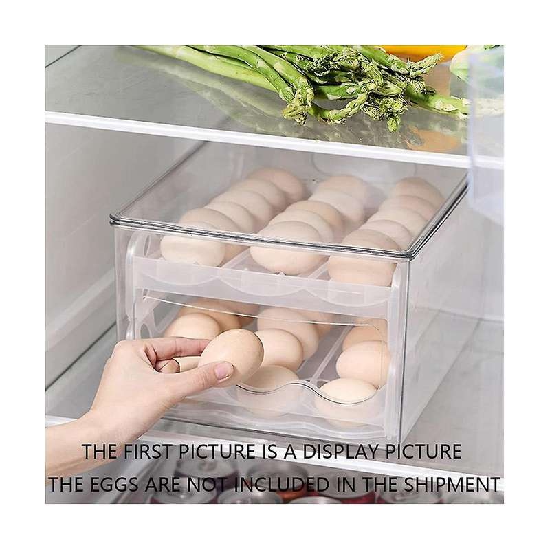 36 Grid Egg Container , 2 Layer Sliding Egg Storage Box for Fridge, Clear Plastic Refrigerator Egg