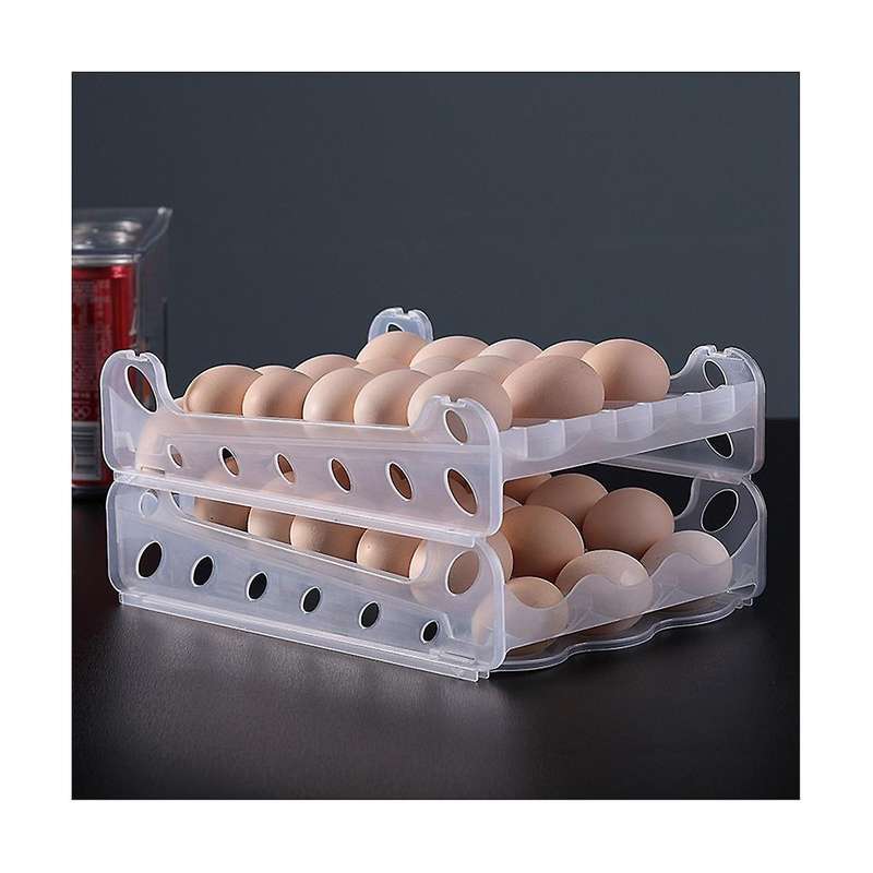 36 Grid Egg Container , 2 Layer Sliding Egg Storage Box for Fridge, Clear Plastic Refrigerator Egg