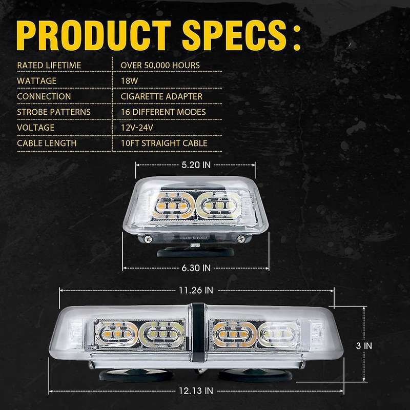 36 LED 16 Flashing Mode Strobe Lights Waterproof Law Enforcement Emergency Hazard Warning Light with
