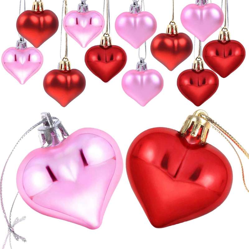36 Pieces Heart Baubles Heart Valentine's Day Decorations Tree Baubles Heart Decor Ornaments for Ne