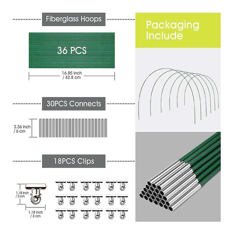 36 Pcs Green House Hoops Grow Tunnel 6 Sets Of 8.5 Ft Long Garden Hoops Kit, Rust-free Fiberglass Ra