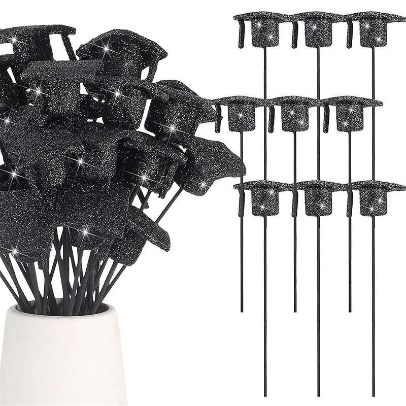 36 Pcs Graduation Cap Glitter Picks Foam Hat Picks for Grad Party Table Centerpiece Vase Filler Dec