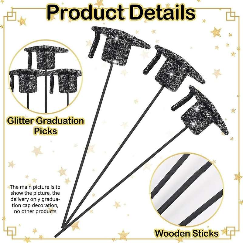 36 Pcs Graduation Cap Glitter Picks Foam Hat Picks for Grad Party Table Centerpiece Vase Filler Dec