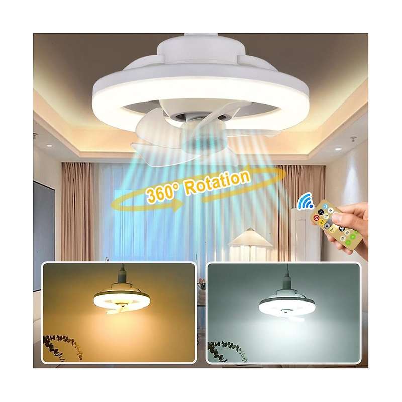 360  Rotating Ceiling Fan Light E27 Intelligent Fan with Remote Control Led Fan Light for Living R