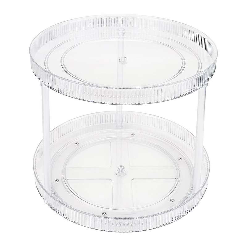 360 Clear Rotating Storage Tray, 2 Tier Lazy Bathroom Countertop Organizer, Cosmetics and Perfume Or