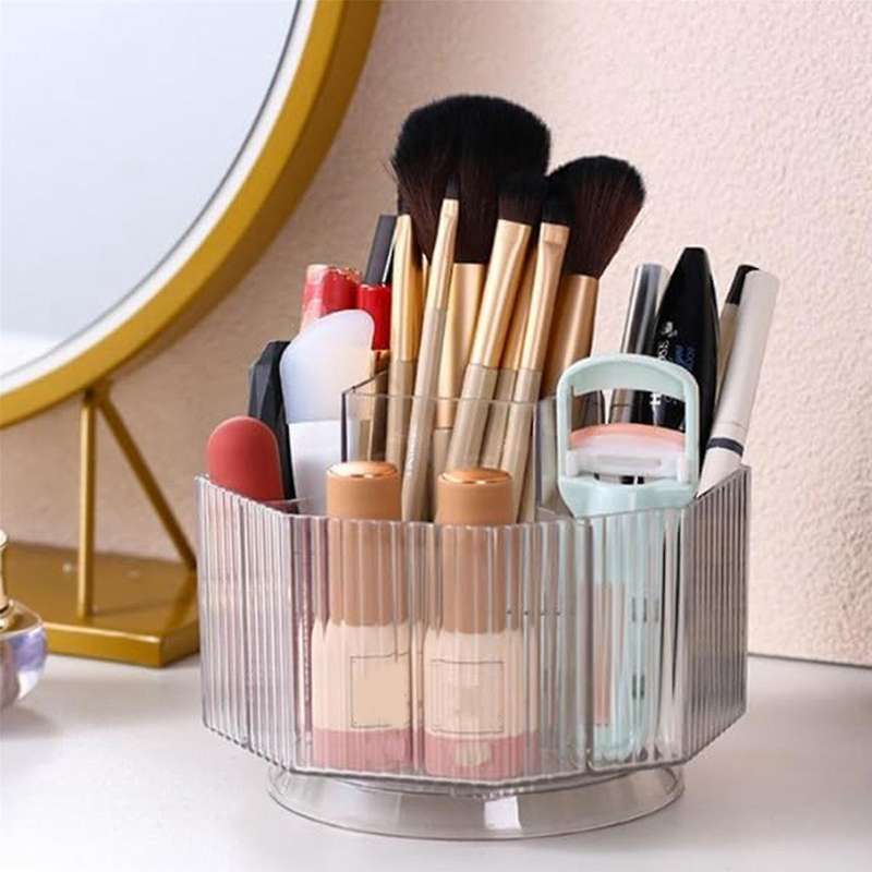 360 Rotating Makeup Organizer, Spinning Makeup Brush Holder with 5 Slot Cosmetic Display Case Skin C
