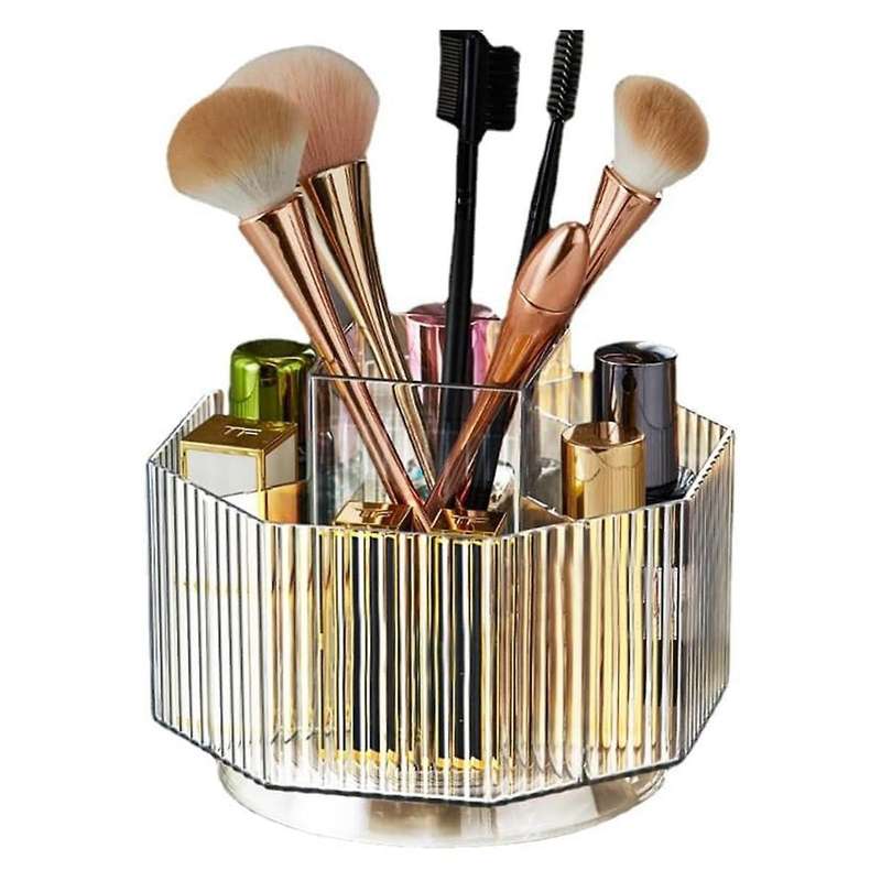 360 Rotating Makeup Organizer, Spinning Makeup Brush Holder with 5 Slot Cosmetic Display Case Skin C