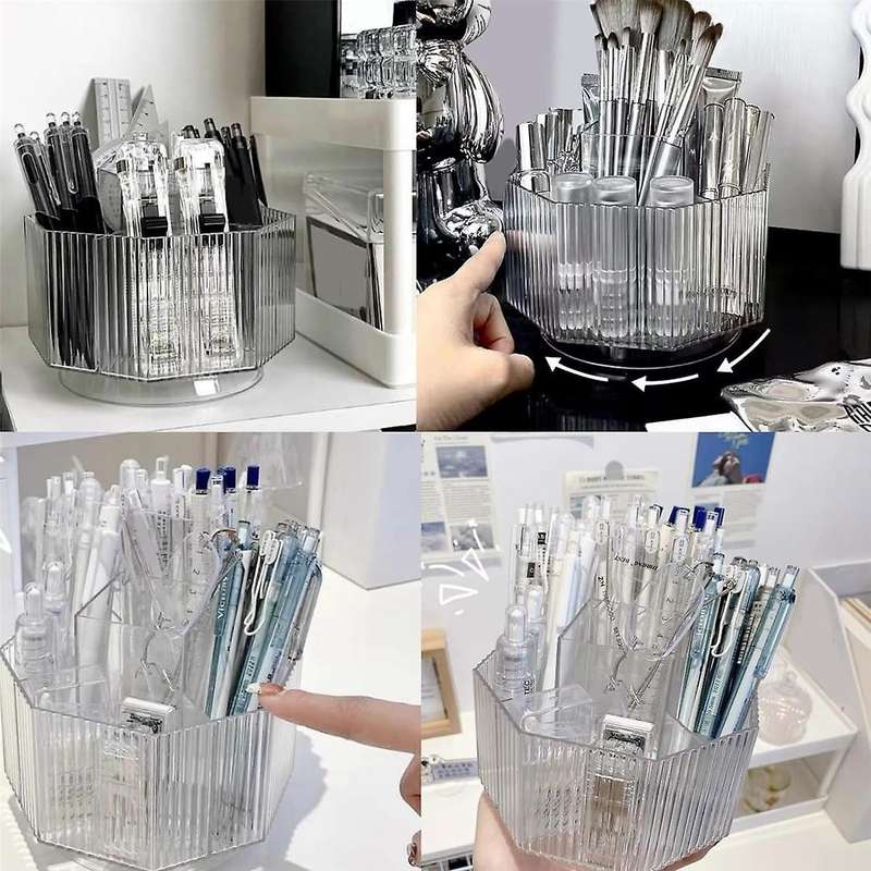 360 Rotating Makeup Organizer, Spinning Makeup Brush Holder with 5 Slot Cosmetic Display Case Skin C