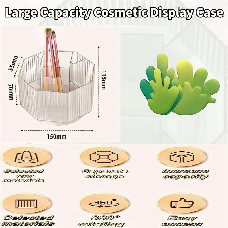 360 Rotating Makeup Organizer, Spinning Makeup Brush Holder with 5 Slot Cosmetic Display Case Skin C