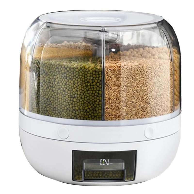 360 Rotating Grain Dispenser Grain Storage Box Transparent Sealed Jar Circular Kitchen Rice