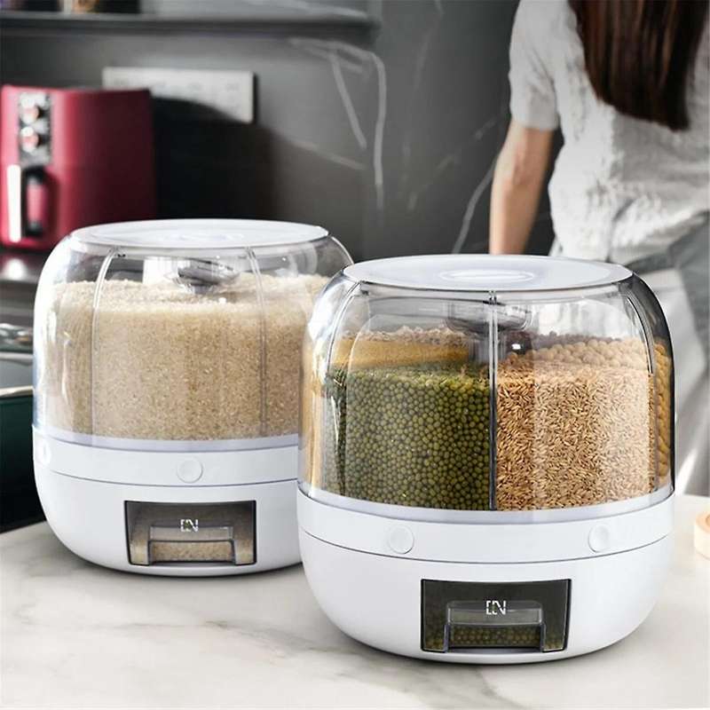360 Rotating Grain Dispenser Grain Storage Box Transparent Sealed Jar Circular Kitchen Rice