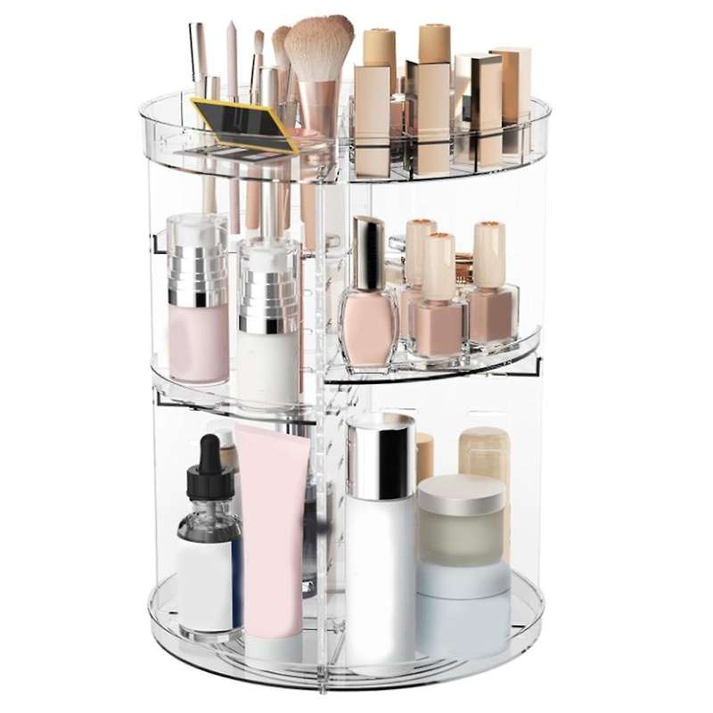 360 Rotating Makeup Organizer, Spinning Skincare Organizers with Slot Top, Cosmetics Storage Shelf