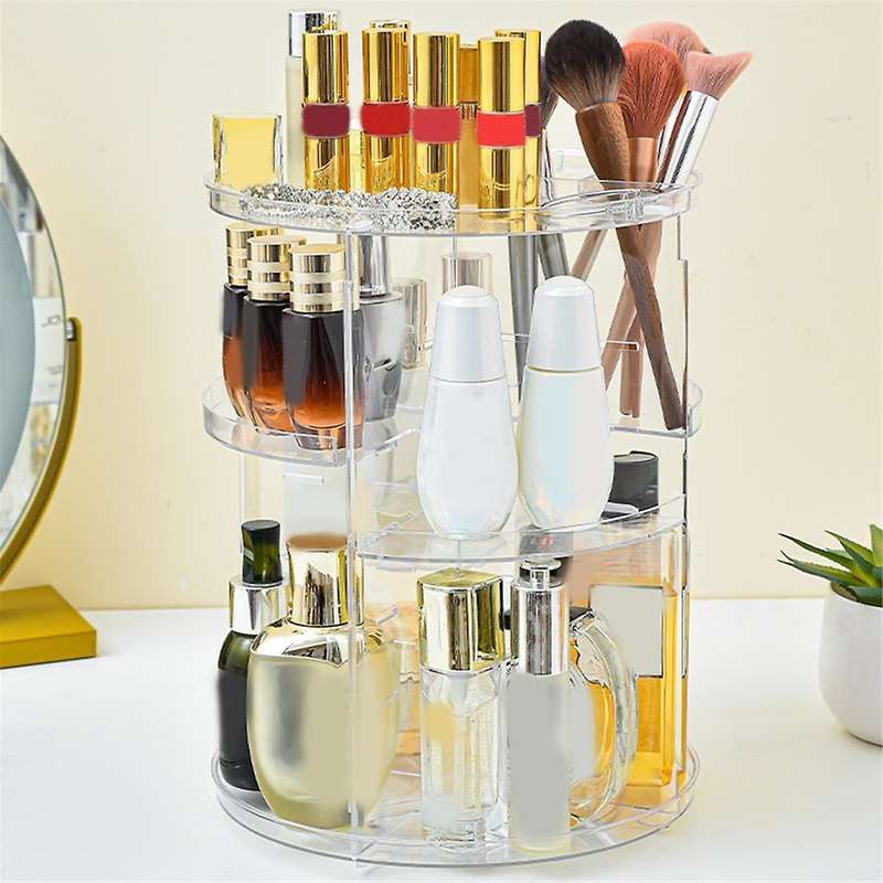 360 Rotating Makeup Organizer, Spinning Skincare Organizers with Slot Top, Cosmetics Storage Shelf