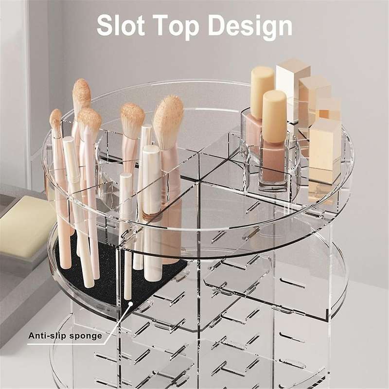 360 Rotating Makeup Organizer, Spinning Skincare Organizers with Slot Top, Cosmetics Storage Shelf