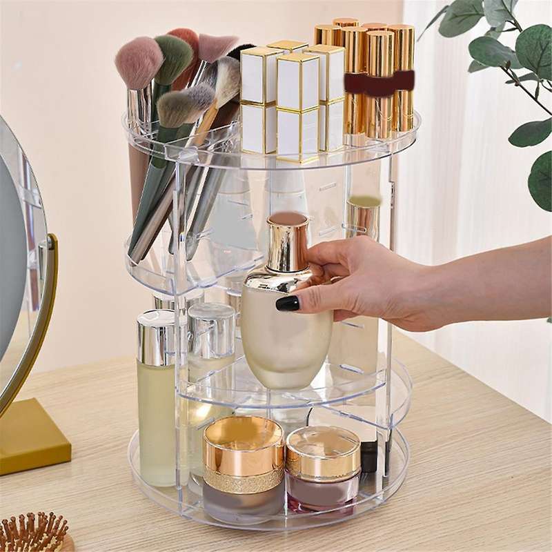360 Rotating Makeup Organizer, Spinning Skincare Organizers with Slot Top, Cosmetics Storage Shelf w