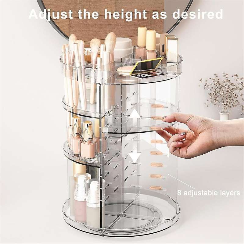 360 Rotating Makeup Organizer, Spinning Skincare Organizers with Slot Top, Cosmetics Storage Shelf w