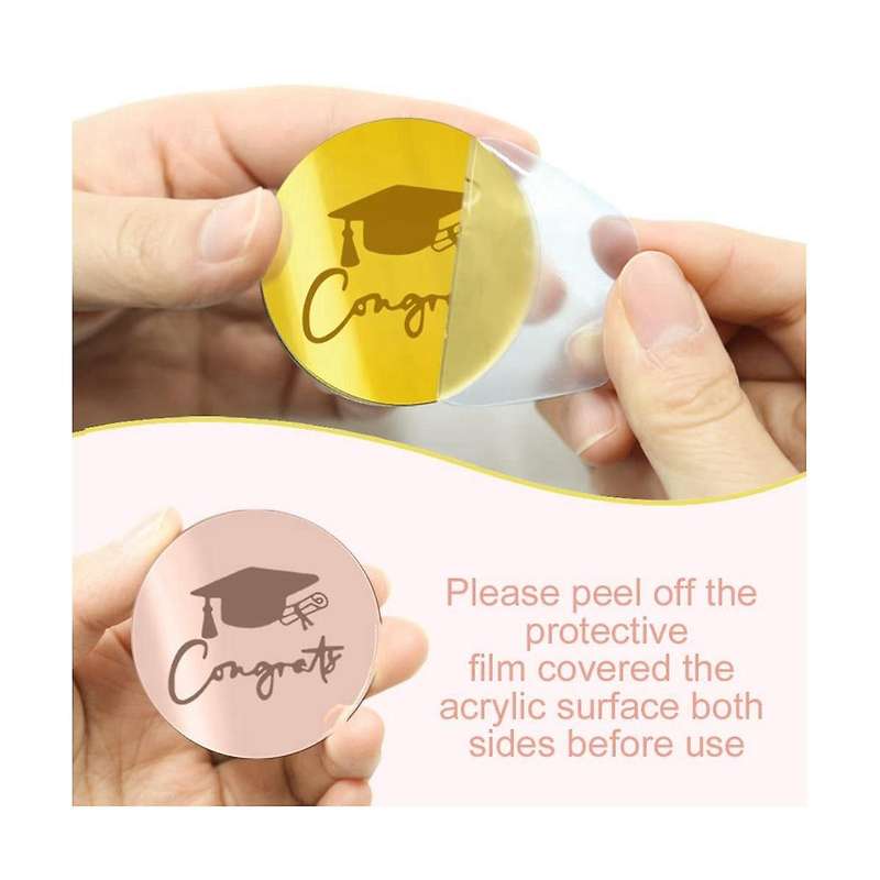 36pcs Graduation Cupcake Toppers Acrylic Cake Disc Cake Toppers Round Graduation Engraved Mirror Ac