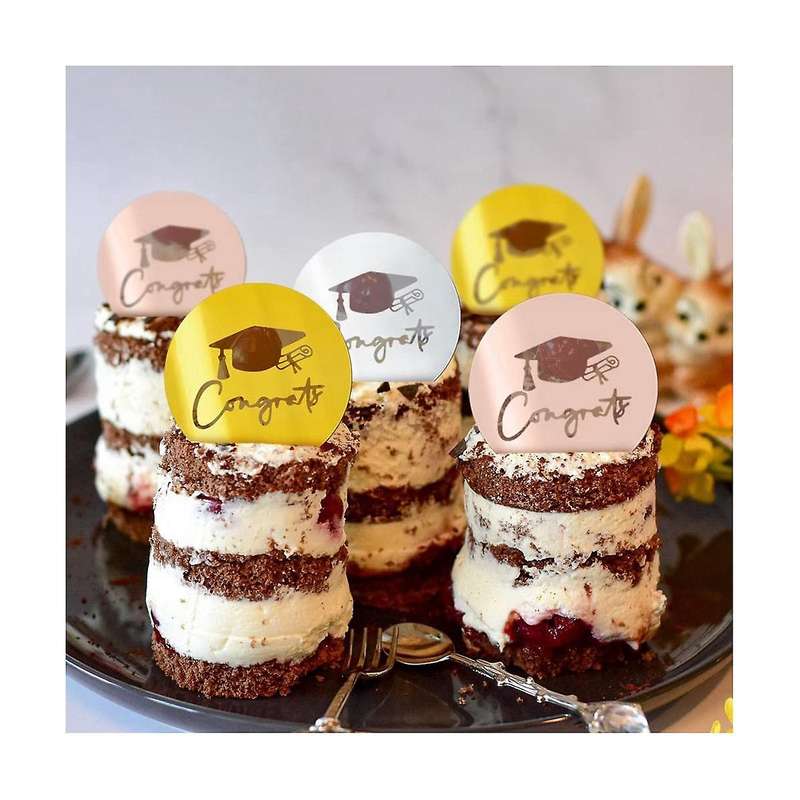 36pcs Graduation Cupcake Toppers Acrylic Cake Disc Cake Toppers Round Graduation Engraved Mirror Ac