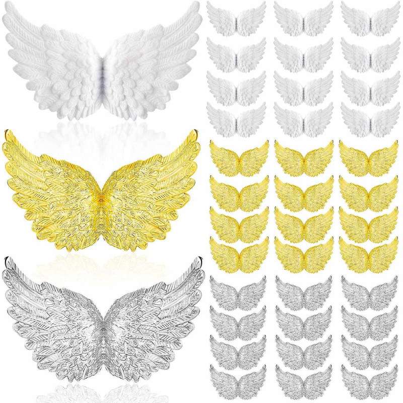 36Pcs Plastic for Crafts,Mini Angel Wing Ornament Patches, for Party Decor DIY Craft & Wedding Prop