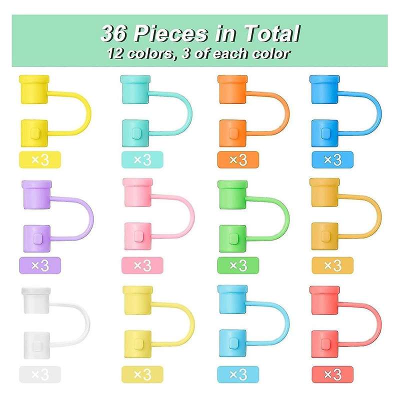 36pcs Reusable Silicone Straw Cover,colorful Dust-proof Straw Plug for 8mm Straws Home Kitchen Part