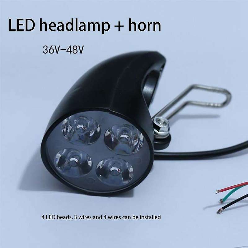 36v 48v Ebike Light Scooter Lamp Electric Bicycle 4 Led Front Headlight Ultra- Spotlight with Horn