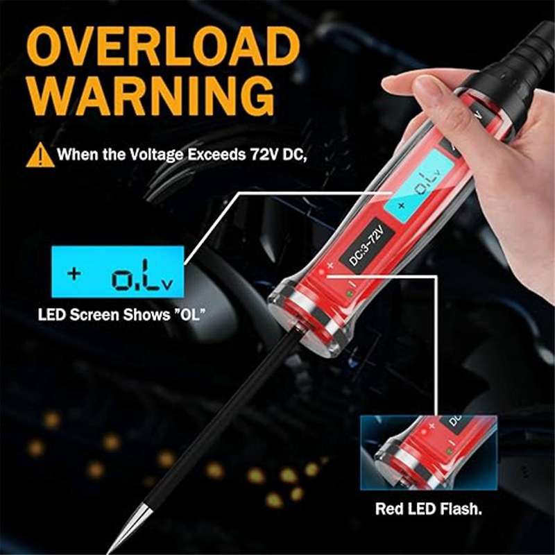 3-72V DC Car Test Light, LCD Digital Light Tester with Voltmeter, Fuse Voltage Tester Car