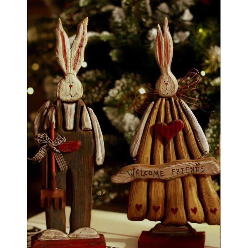 37cm Easter Wooden Old Bunny Ornaments Tabletop Decor for Bedroom Living Room Small Figurines Christ
