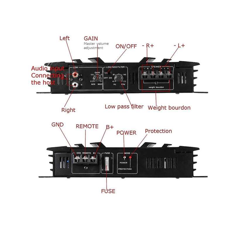 3800 W Car Amplifier 2 Channel Black Aluminum Alloy High Power Car Stereo Audio Power Amplifier for