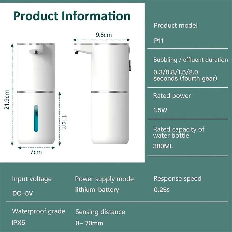 380ML Automatic Foam Soap Dispenser P11 Bathroom Smart Washing Machine with USB Charging