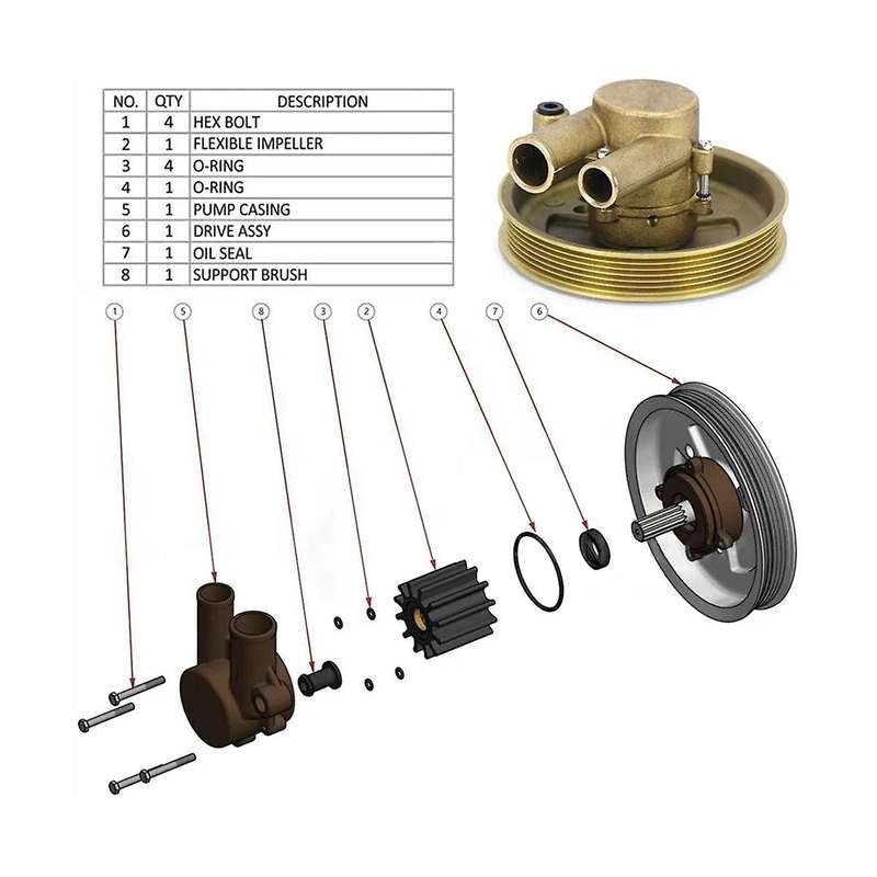 3812519 Raw Sea Impeller Water Pump with Serpentine Pulley for V6 V8 4.3 5.0 5.7 21212799