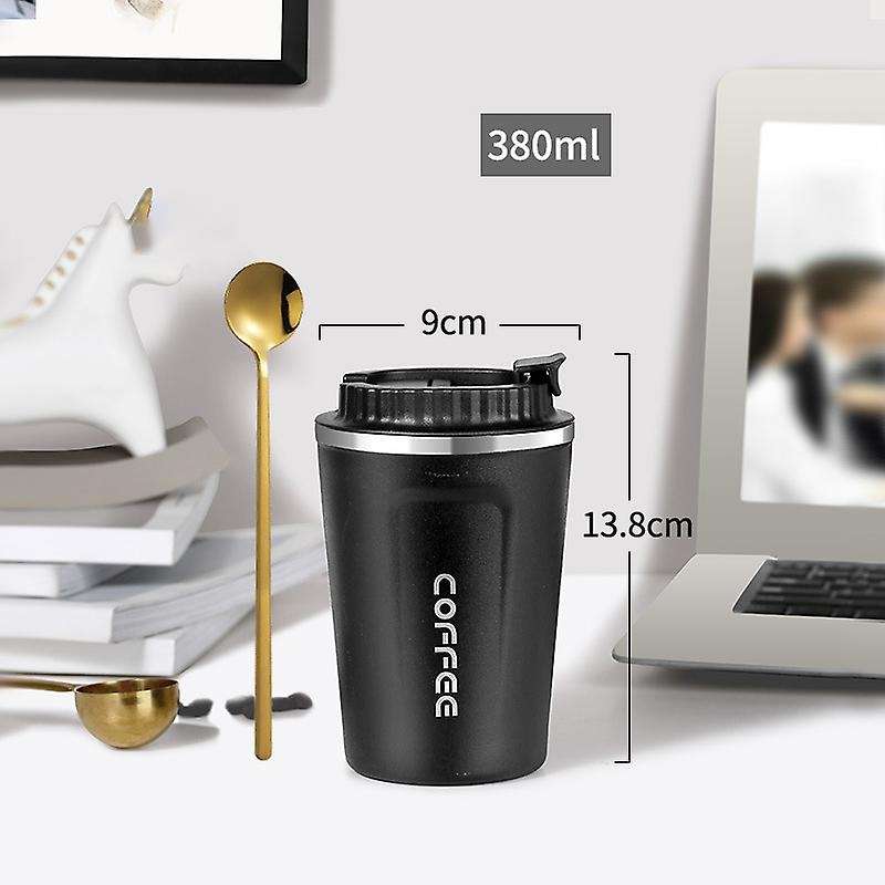 380ml Coffee Mug with Stirring Spoon Stainless Steel Portable Car Office Vacuum Flasks Water Cup-bl