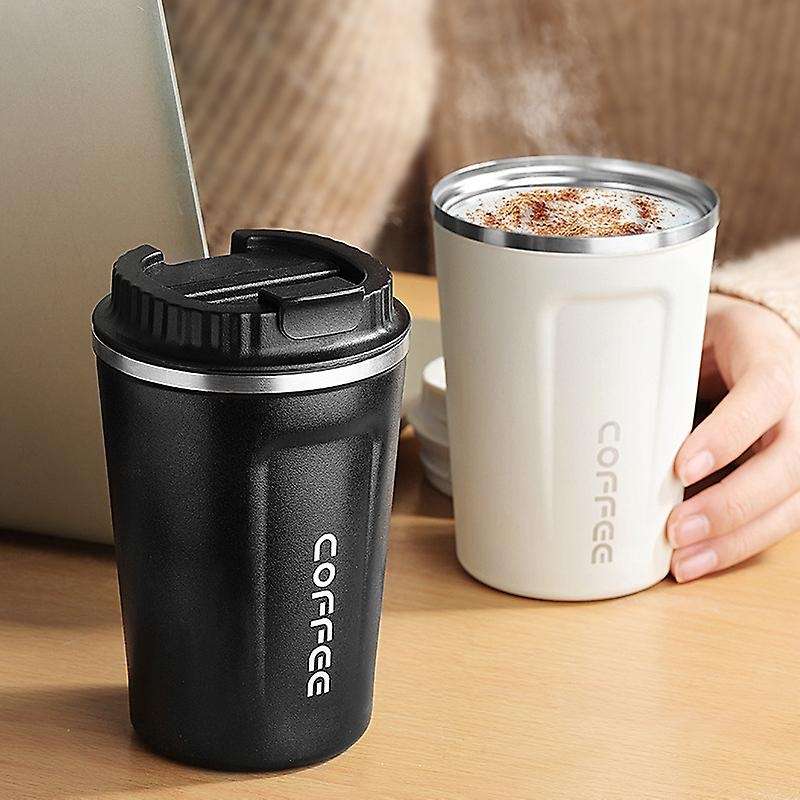 380ml Coffee Mug with Stirring Spoon Stainless Steel Portable Car Office Vacuum Flasks Water Cup-bl